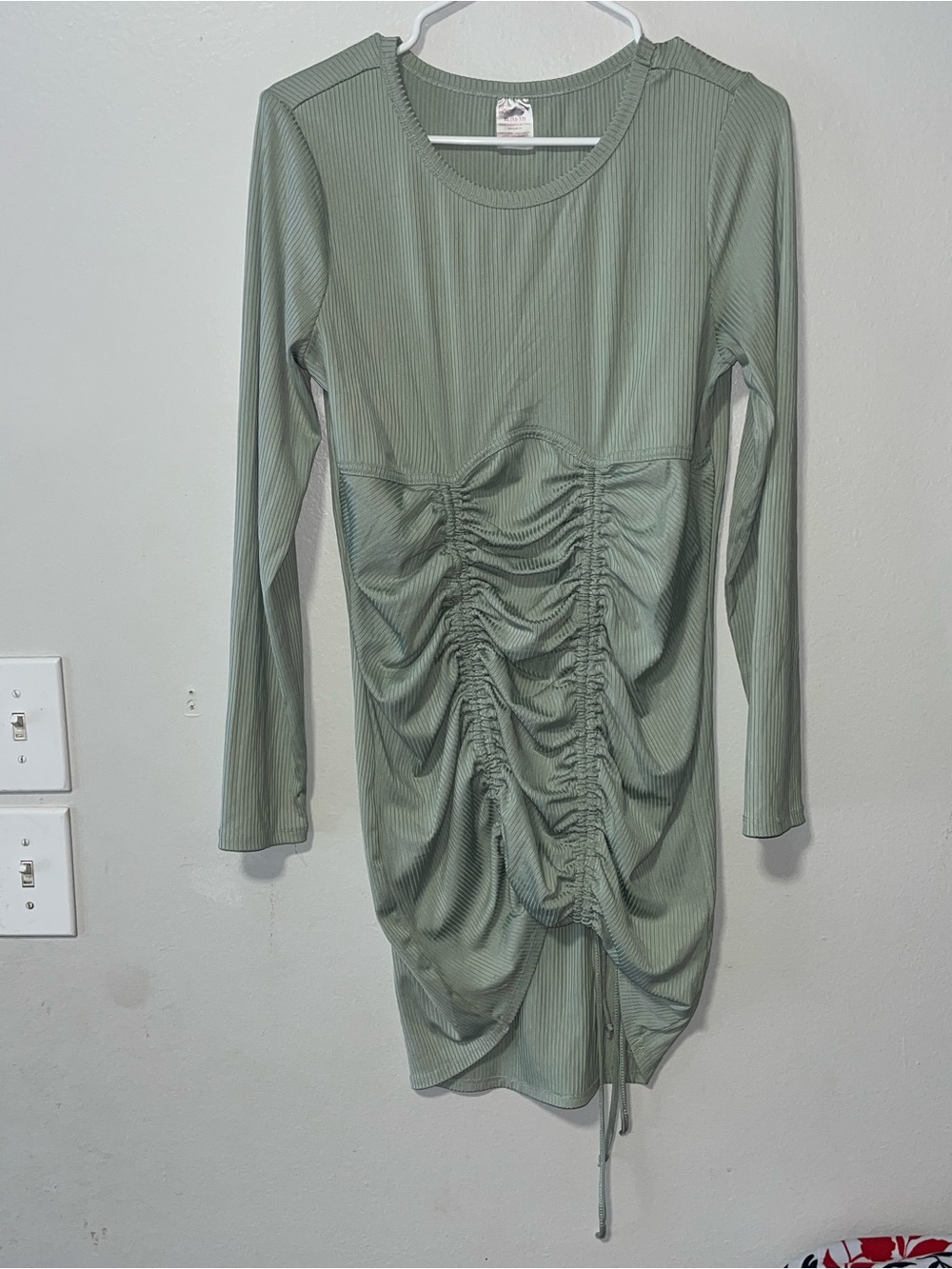 No Boundaries Sage Green Long-Sleeve Ruched Dress